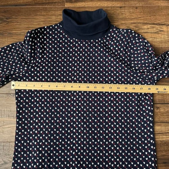 L.L.Bean Heart Turtleneck Top Navy Long Sleeve Cotton Shirt Small Valentine - Picture 4 of 7